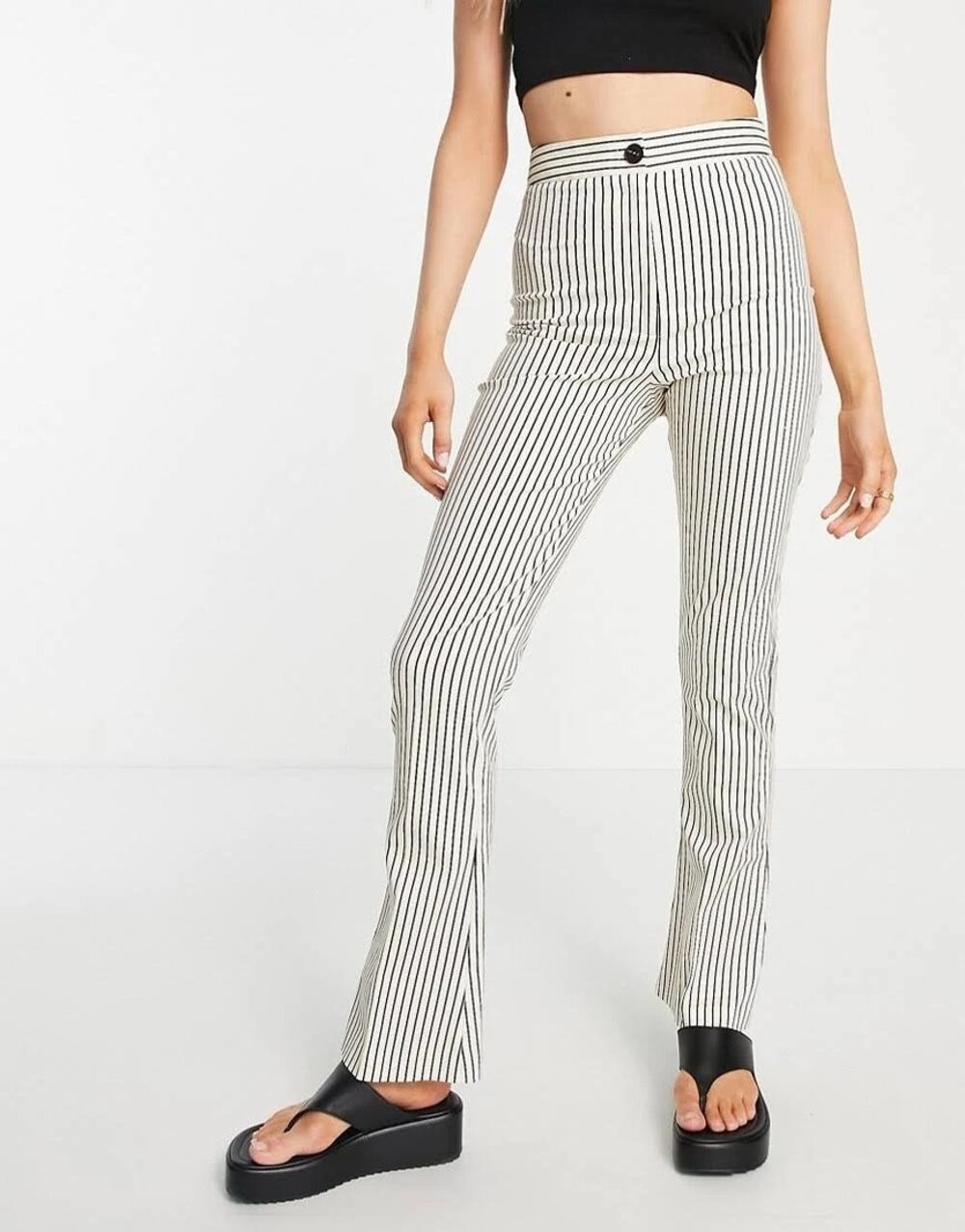 TOPSHOP $65 Cream with Black Striped Pants Size 4